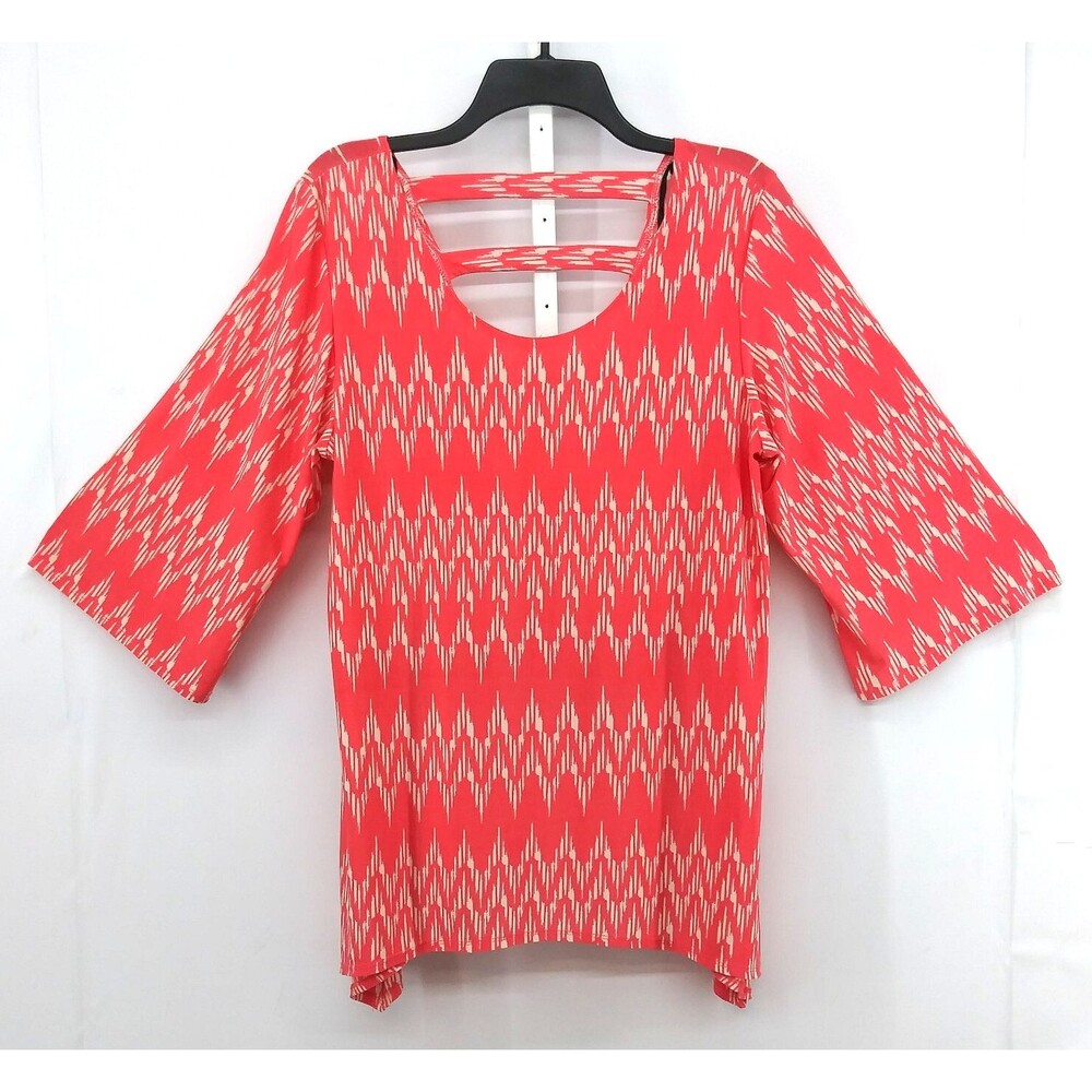 Promises Blouse Women Plus Size 1X Pink 3/4 Wide Sleeve Scoop Neck Tunic Top